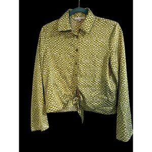 Maison DAmélie XS Green Checkerboard Tie-Front Blouse
